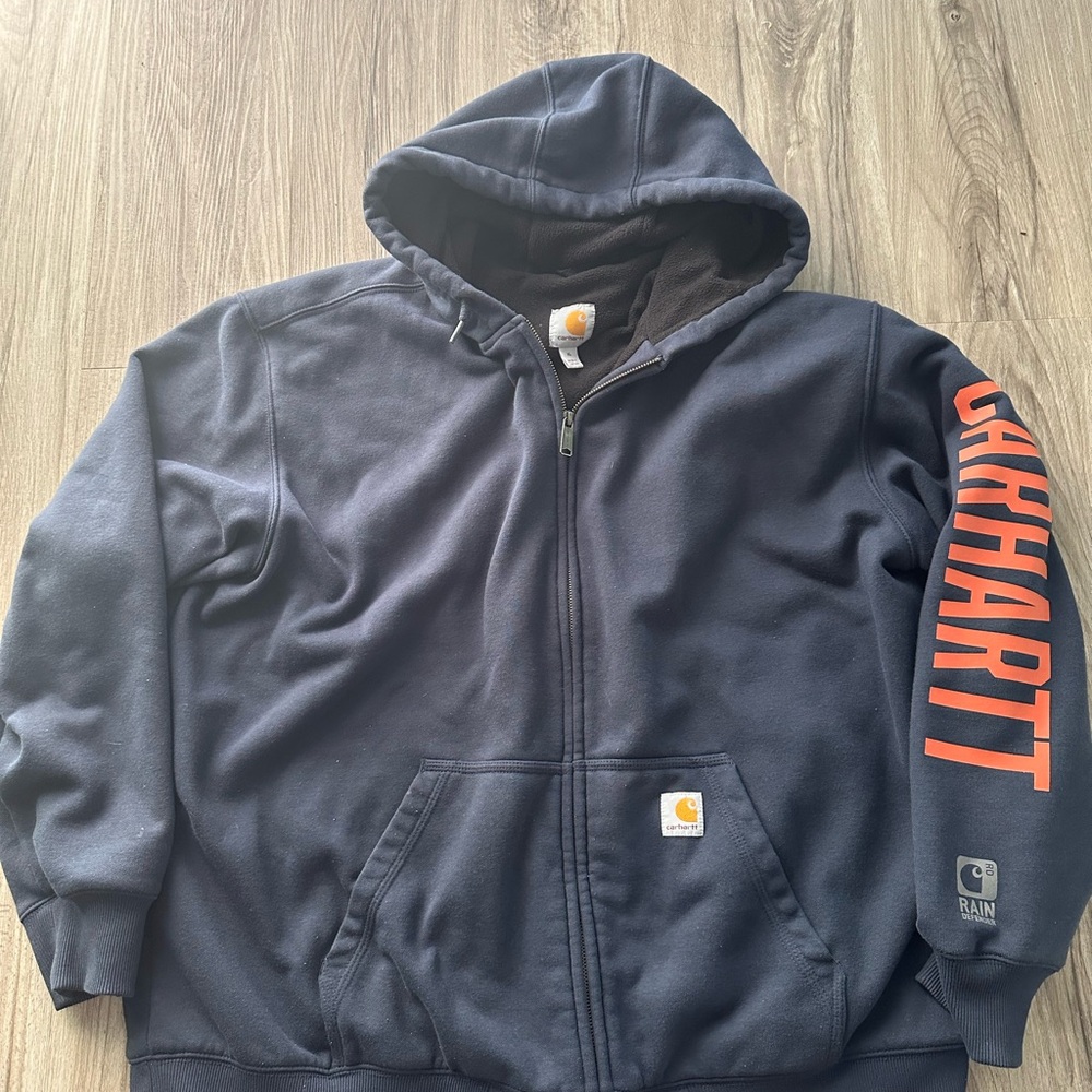 Carhartt Navy Hoodie with Orange Logo